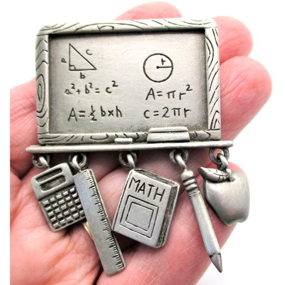 Math Teacher Student Pin Brooch Gift - Vintage Signed JJ aka Jonette Jewelry - Picture 6 of 7